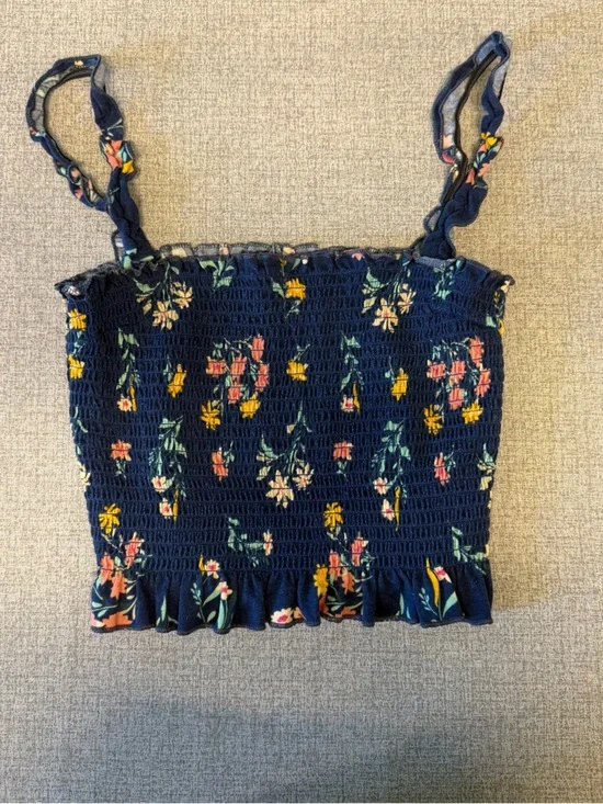 Say What? Navy Floral Smocked Crop Tank - Picture 1 of 5